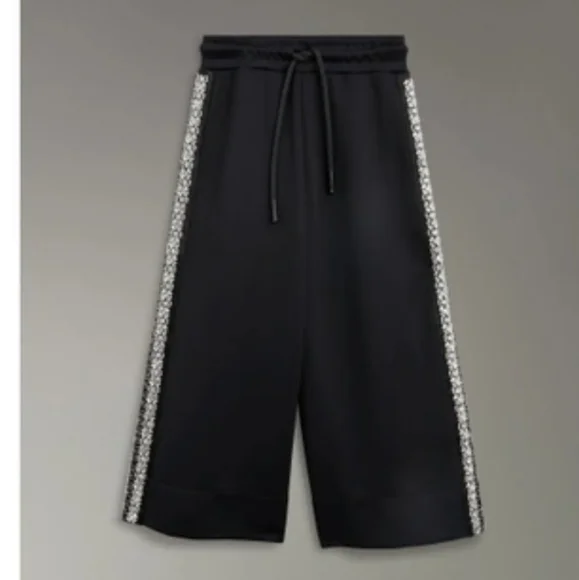 NWT Burberry Swarovski Crestal Wide Leg Jersey Cropped track pants in back - Picture 4 of 9